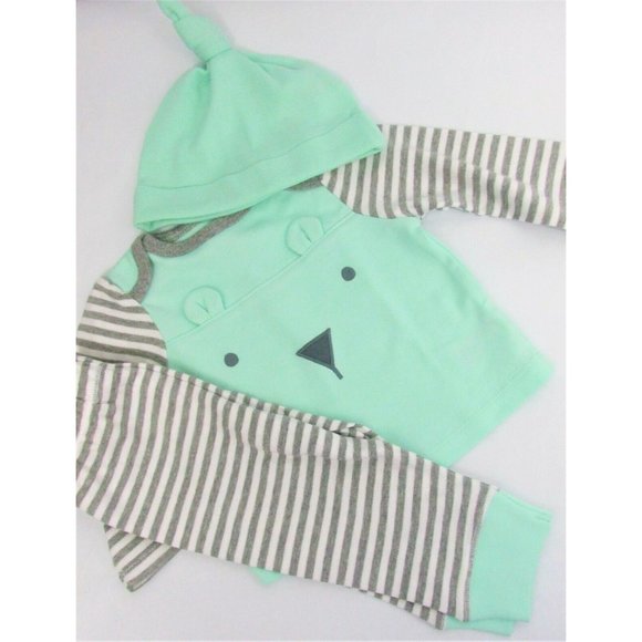 Cloud Island 3-PC Baby Outfit Sz 0-3M Mint Green Gray Shirt Pants Hat neutral - Picture 2 of 7